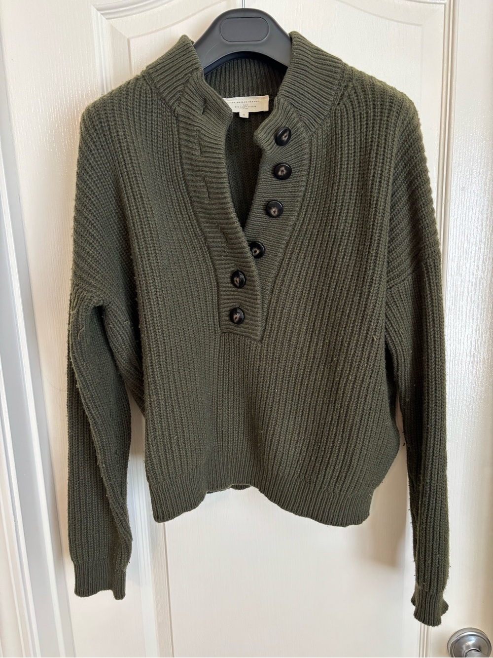 Sézane Olive Green Ribbed Button Cardigan - Picture 4 of 7